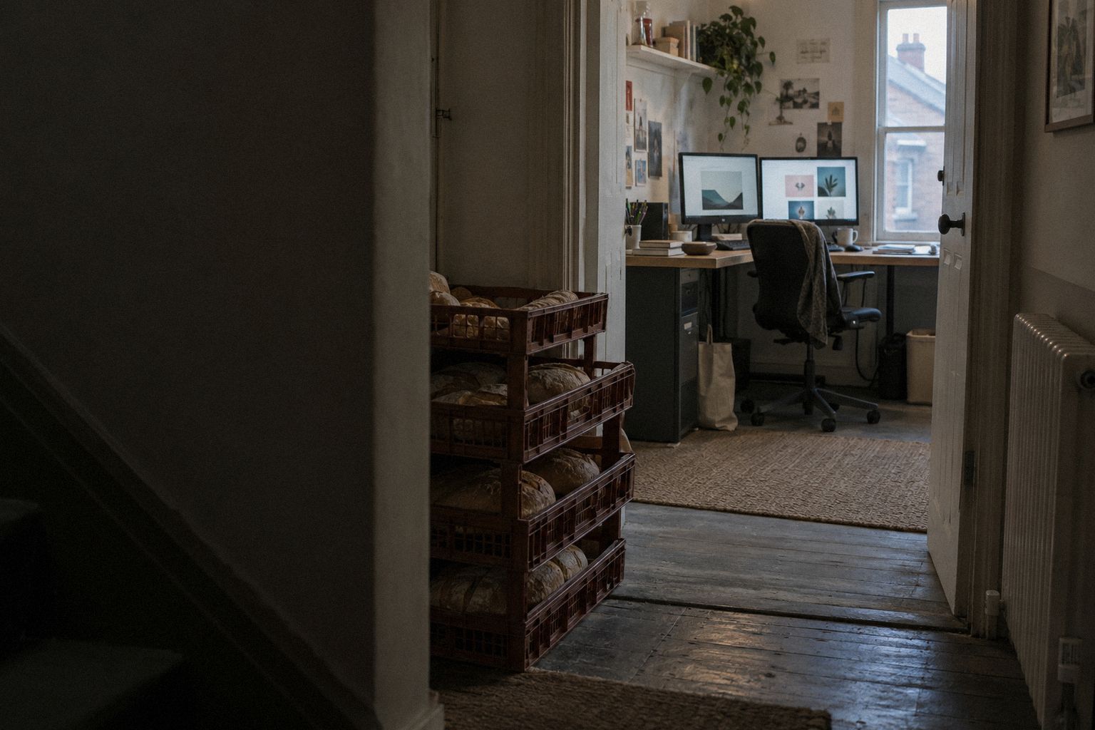 A studio above a bakery on a Sunday evening, a finished website on two screens.
