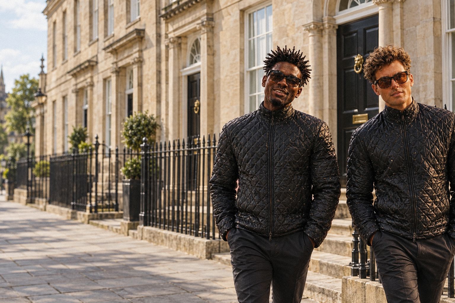 The two WolfX characters walk past grand Georgian offices in Bristol.