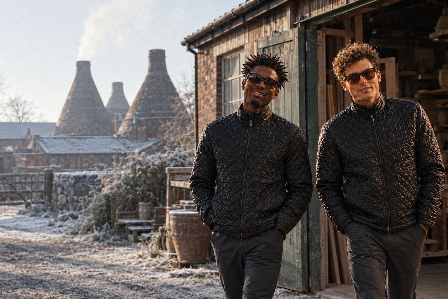 The two WolfX characters leave a workshop in Stoke on a frosty winter morning.