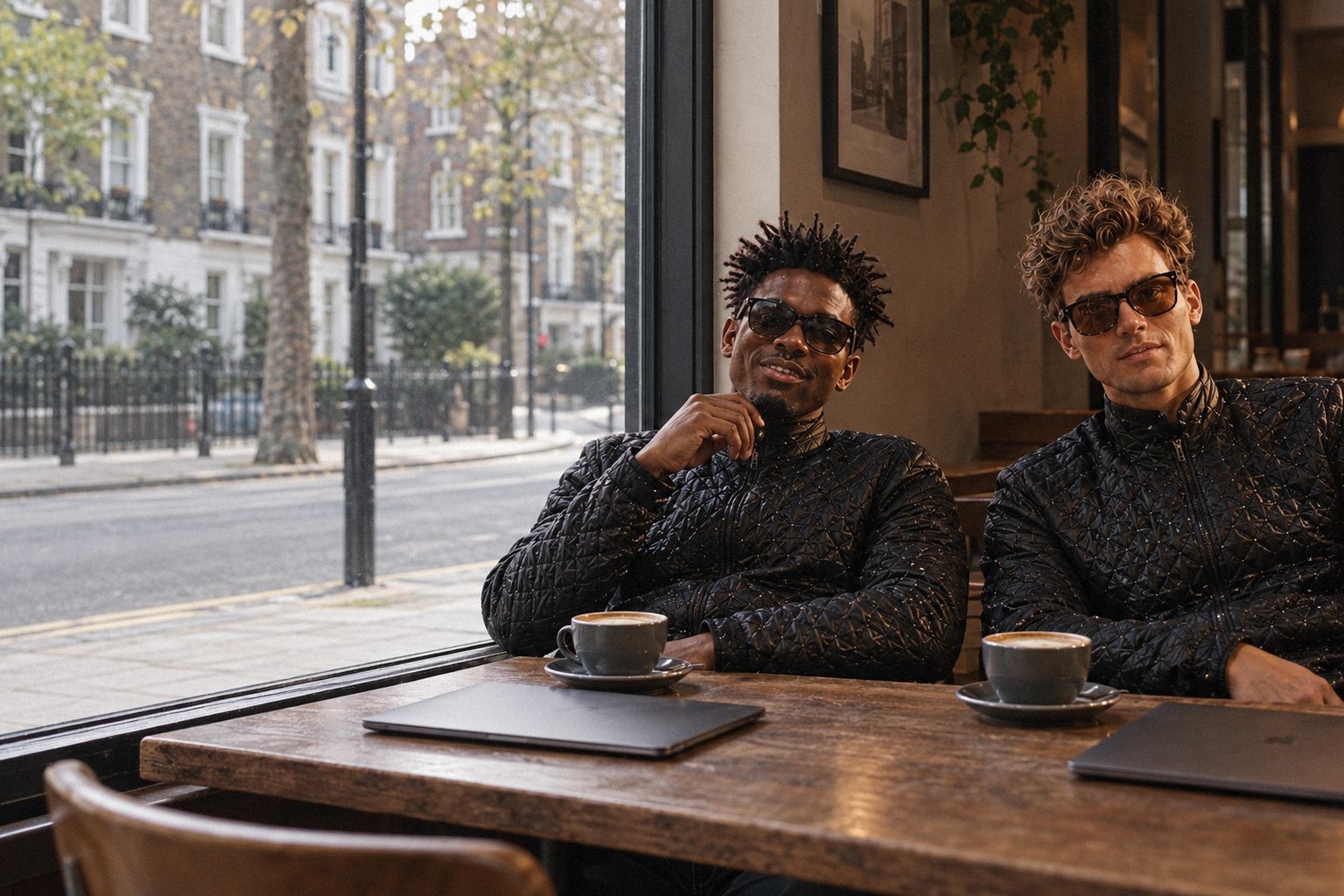 The two WolfX characters sit in a café window on a Friday afternoon.