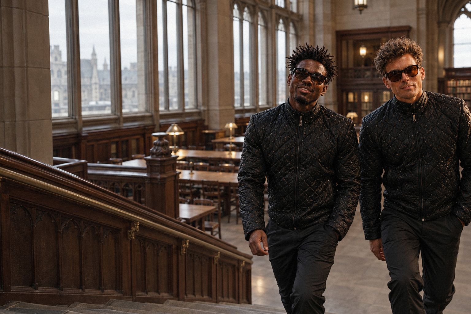 The two WolfX characters walk up to a Victorian reading room at lunchtime.