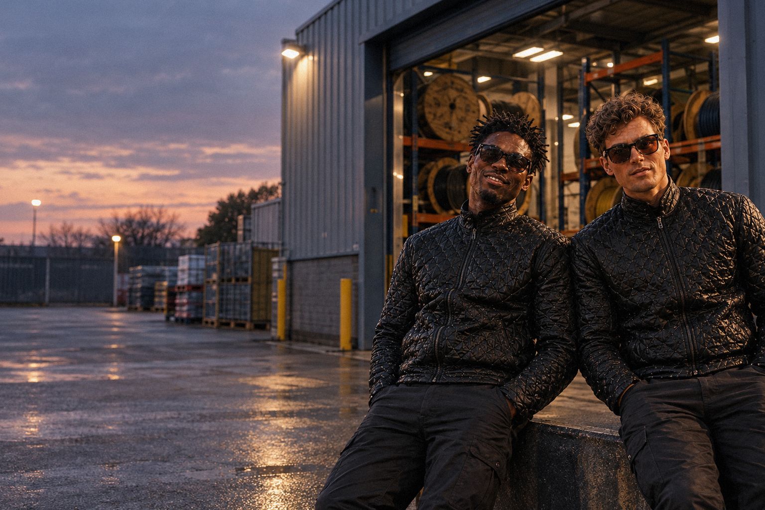 The two WolfX characters leave an electrical wholesaler at closing time.