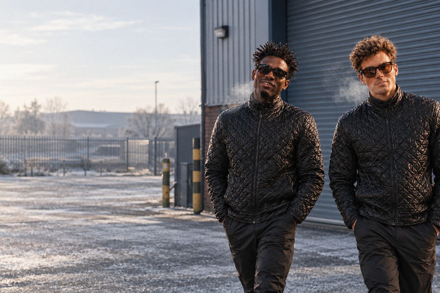 The two WolfX characters walk away from a closed unit on a frosty morning.